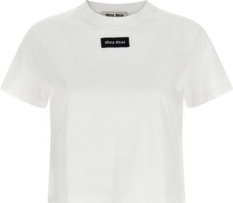 Miu Miu White Logo Crew Neck T-Shirt