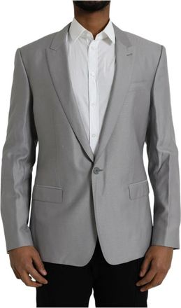 Dolce & Gabbana Grijze Wol Peak Blazer Jas - Heren - Blazers - Grijs - XL - Wol - Jassen