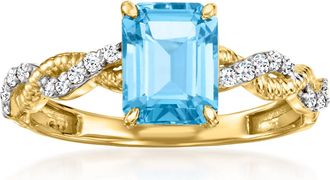 Ross-Simons Swiss Blue Topaz Ring With. Diamonds in 14kt Yellow Gold