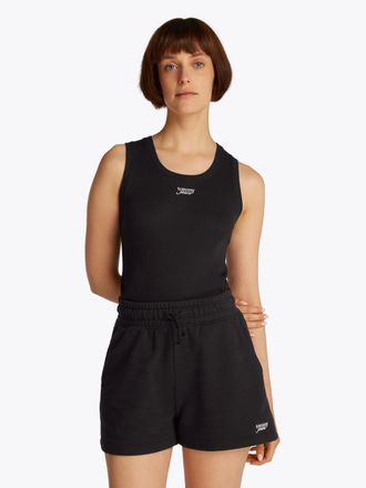Tommy Jeans Tanktop TOMMY JEANS TJW SLIM SCRIPT RIB TANK TOP, Damen, Gr. XL (42), schwarz, Rippware, Obermaterial: 100% Baumwolle, unifarben, slim fit kurz, Rundh