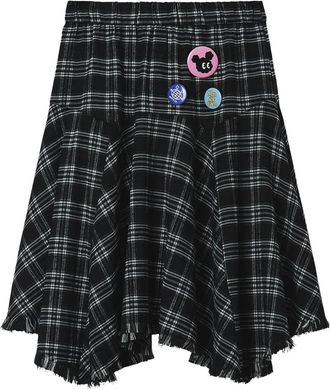 Mini Cream Geruite mini-rok met franje - Zwart