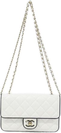 Chanel Black White Leather Chain/Shoulder Wallet (Pre-Owned)