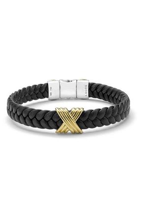 Lagos Mens Anthem Leather X Bracelet in Silver/Gold at Nordstrom, Size 7.5