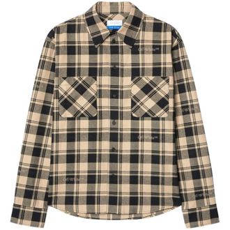 Off-white Logo Check Flannel Shirt - Heren - Casual Overhemden - Beige - M - Katoen - Overhemden