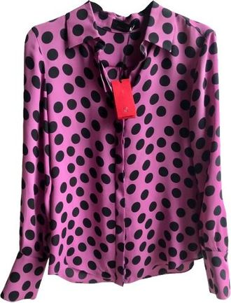 Carolina Herrera Pink And Black Polka Dot Silk Blouse Size S