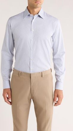 Nordstrom Trim Fit Stripe Premium Non-Iron Cotton Dress Shirt in Blue Antica Stripe at Nordstrom, Size 17.5 - 34