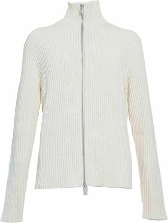 Jil Sander Cream Ribbed Cardigan With Zipper