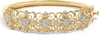 House of Brilliance 14K Gold 1.00 Cttw Diamond Vintage Inspired Floral Bangle Bracelet