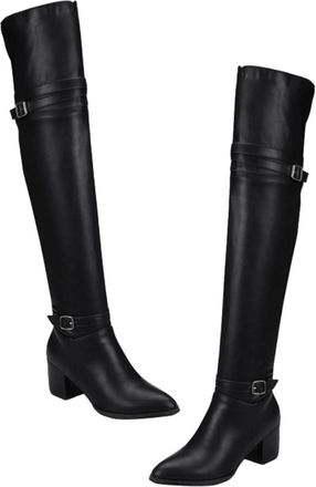 Yarnow Thigh High Woman Boots Black Autumn Winter Knee Above Long Boot with Comfortable Breathable Insole Thick High Heel for Outdoor Leisure Party Work Shoe