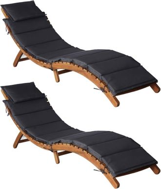 vidaXL Vidaxl - Tumbonas Con Cojines 2 Uds Madera Maciza Acacia Gris Oscuro