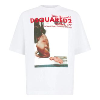 Dsquared2 Tops, Heren, Wit, XL, Katoen, Tom Bianchi Graphic T-Shirt