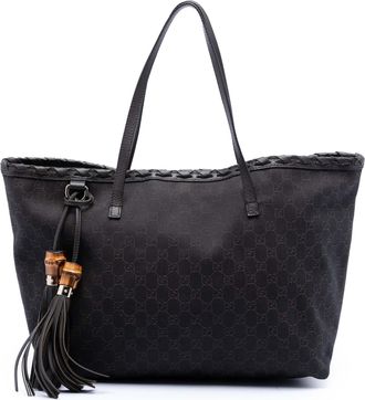 Gucci Pre-owned Womens Gg Canvas Peggy Braided Tote - Black Textile - One Size