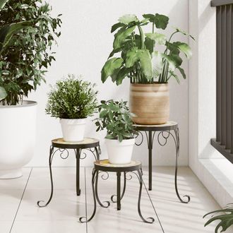 vidaXL Soportes Para Plantas 3 Uds Cer&aacute;mica Terracota Y Blanco Vidaxl