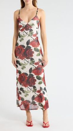 Madden Girl Floral Mesh Maxi Slipdress in Cream/red at Nordstrom Rack, Size X-Large