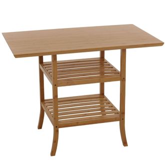 Hhg Nunca Usado] Mesa De Bamb&uacute; Hhg 593, Mesa De Balc&oacute;n Mesa Auxiliar Mesa De Comedor Mesa Multiusos, Certificado Mvg 100x60cm