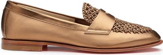 Santoni Womens Laminated Leather Penny Loafer in Gold at Nordstrom, Size 8