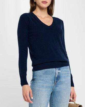 Neiman Marcus Cashmere Classic V-Neck Sweater