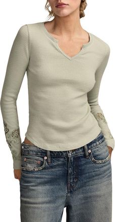 Lucky Brand Cutwork Detail Cotton Rib Top in Aqua Gray at Nordstrom, Size X-Large