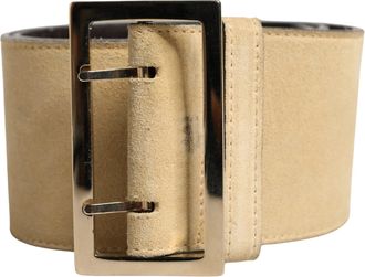 Versace Beige Suede Leather Silver Metal Buckle Womens Belt (Pre-Owned)