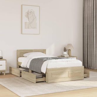 Berkfield Home Bed Frame with Headboard without Mattress Sonoma Oak 75x190 cm Small Single in Brown