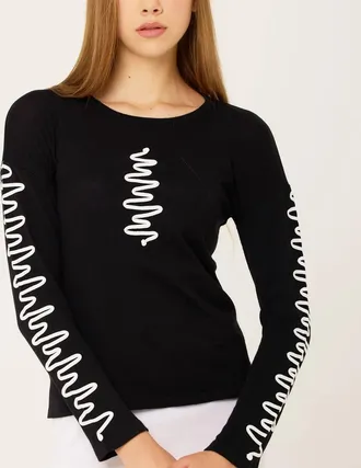 French Kyss Zig Zag Scoop Neck Top In Black/white