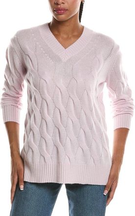 Fort&eacute; Cashmere Long Cable V-Neck 100% Cashmere Sweater