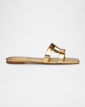SIMKHAI Metallic Monogram Flat Slide Sandals