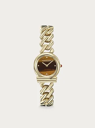 Ferragamo Women Gancini Twisted Watch Tiger Eye