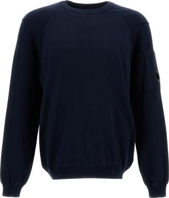 C.P. Company Geribbelde katoenen trui - Heren - Ronde hals truien - Blauw - L - Katoen - Truien & Vesten