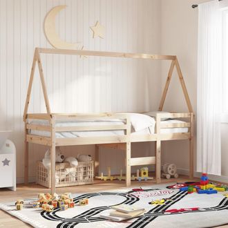 vidaXL Cama Alta Con Techo Madera Maciza De Pino Marr&oacute;n Cera 75x190 Cm Vidaxl