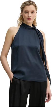 Theory Satijnen Top met Strik-hals - Dames - Tops zonder mouwen - Blauw - XL - Satijn - Tops