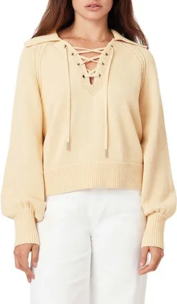 Habitual Lace-Up Cotton Sweater in Chamomile at Nordstrom, Size X-Small