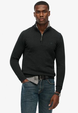 Superdry Strickpullover SUPERDRY ESSENTIALS COTTON HALF ZIP, Herren, Gr. XXL, grau (charcoal marl), Strick, Obermaterial: 100% Baumwolle, meliert, slim fit h&uuml;f