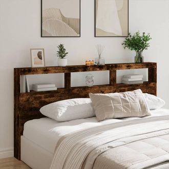 vidaXL Cabecero De Cama Con Luz Led Roble Ahumado 200x17x102 Cm Vidaxl