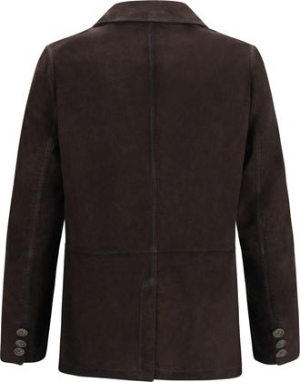 D&acute;Amico Mens Jacket Single-Breasted Suede Brown Lambskin Leather