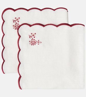 Cabana Botanica set of 2 embroidered linen napkins