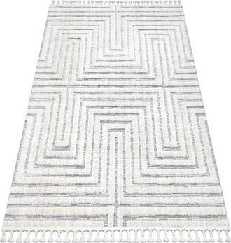 RugsX Rugsx - Alfombra Sevilla Z788a Laberinto, Griego Blanco / Gris Franjas Bereber Marroqu&iacute; Shaggy White 120x170 Cm