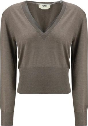 Fendi Truien & Vesten, Dames, Bruin, S, Kasjmier, Trui met lange mouwen en V-hals