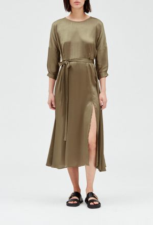 Claudie Pierlot Robe midi satin&eacute;e kaki