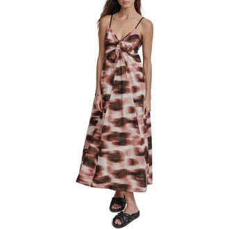 DKNY Tie Front Maxi Dress in Abstract Dot at Nordstrom, Size X-Small