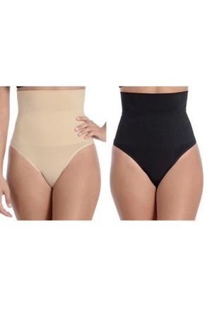 Body Beautiful Assorted 2-Pack Seamless High Waist Thong Shapers in Black/nude at Nordstrom Rack, Size Large/x-Large