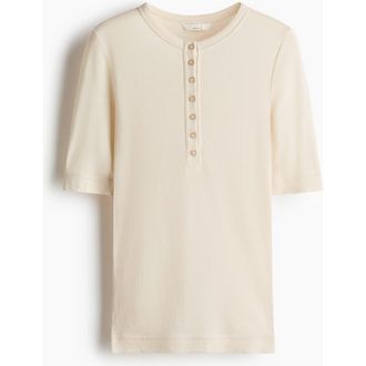 H&M Pima Cotton Top in Light Beige at Nordstrom, Size X-Small
