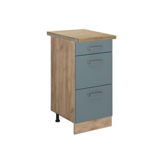 Vicco Mueble Bajo De Cocina R-line, Gris Azulado, 40 Cm Con Cajones, Et Roble