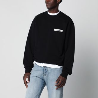 Jacquemus Felpa girocollo nera con logo in Gros Grain