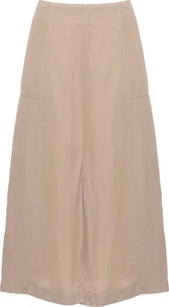120% Lino Beige Linen Midi Skirt With Flared Silhouette And Detailed Seams