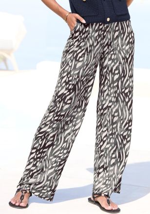 Lascana Palazzohose LASCANA, Damen, Gr. 34, N-Gr, beige (creme, graublau bedruckt), Jersey, Obermaterial: 100% Viskose, bedruckt, figurumspielend lang, Hosen 