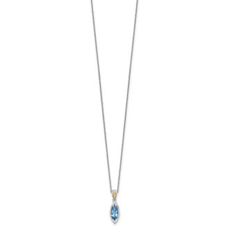 Diamond2Deal Sterling Silver with 14k Accent Marquise London Blue Topaz Pendant Necklace