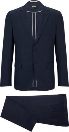 HUGO BOSS Slim-fit pak met microdessin in stretchstof - Heren - Business pakken - Blauw - XL - Katoen - Kostuums