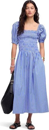 Madewell Juliette Puff Sleeve Midi Dress Stripe Womens Dress Waterfall : LG (Womens 10-12), Cotton