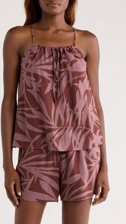 Nordstrom Vacation Linen Blend Short Pajamas in Brown Tropical Vine at Nordstrom, Size X-Large